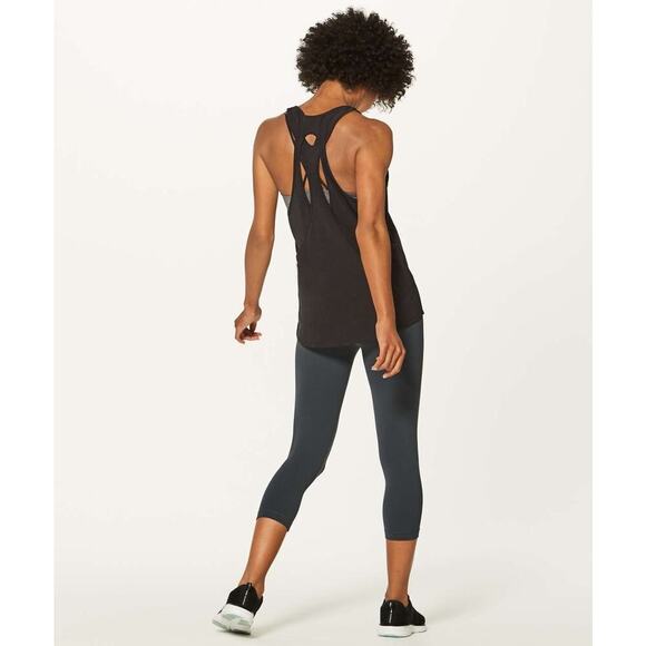 Lululemon Tank Top Sz 6 Small Black Pima Cotton Black Criss Cross Relaxed - Picture 2 of 7